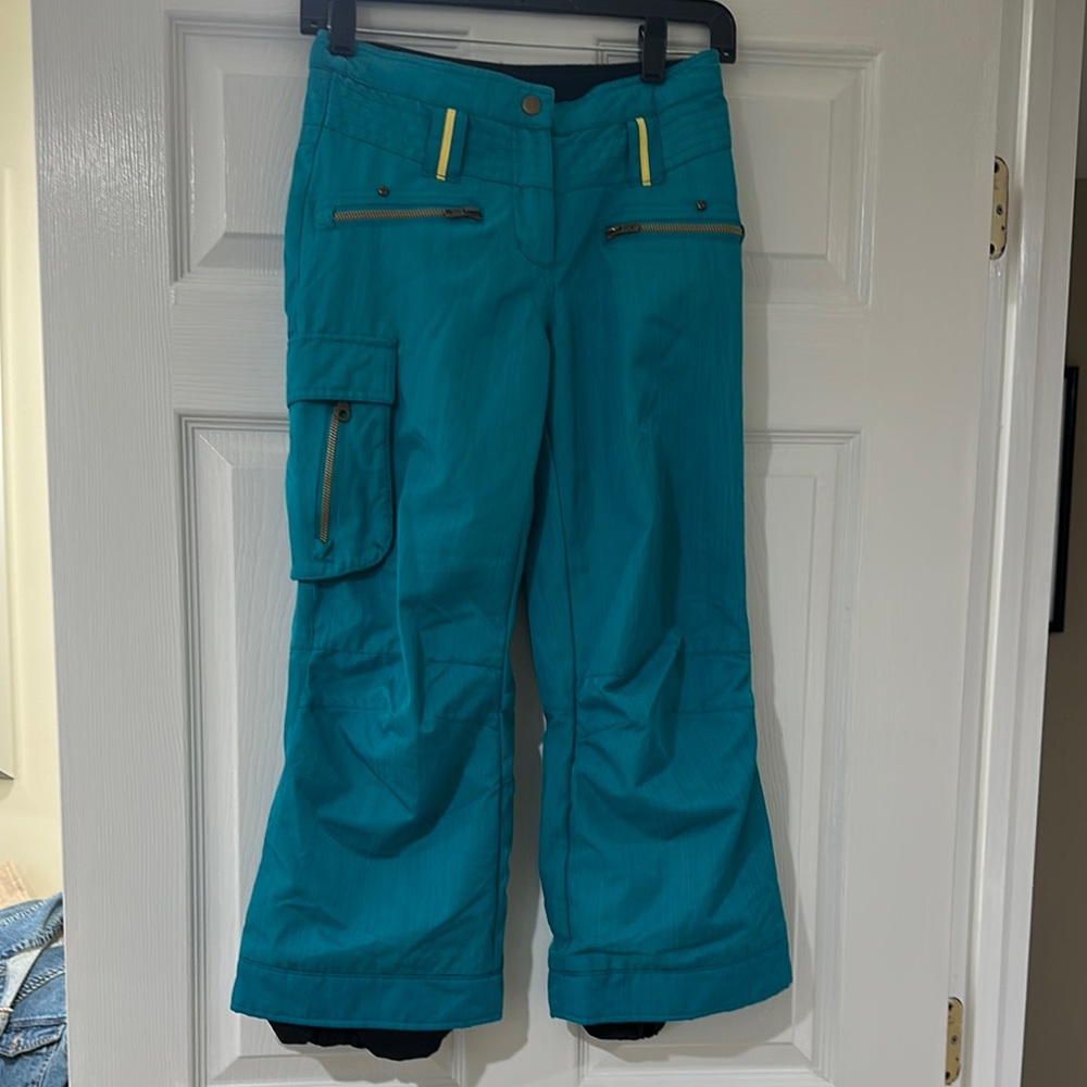 Blue Wide-Leg Snow Pants with Water-Resistant Finish
